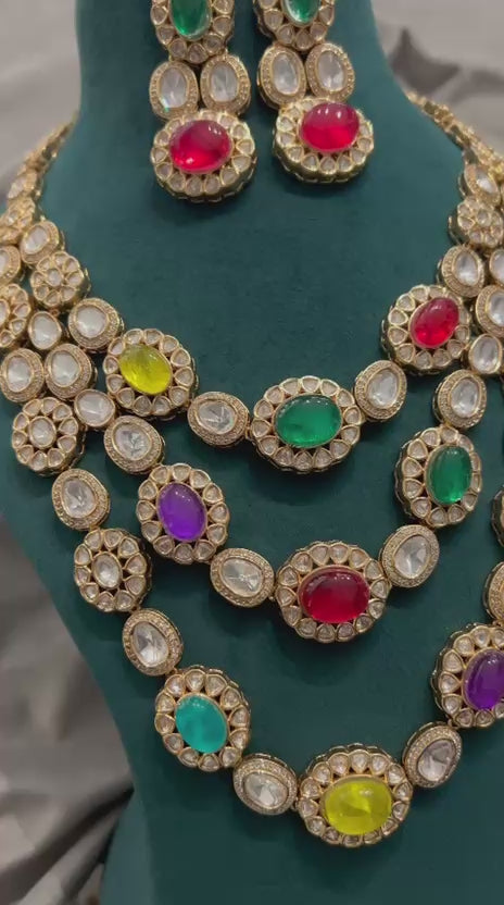 Multicolor Kundan Polki Necklace Set – Statement Bridal Jewelry
